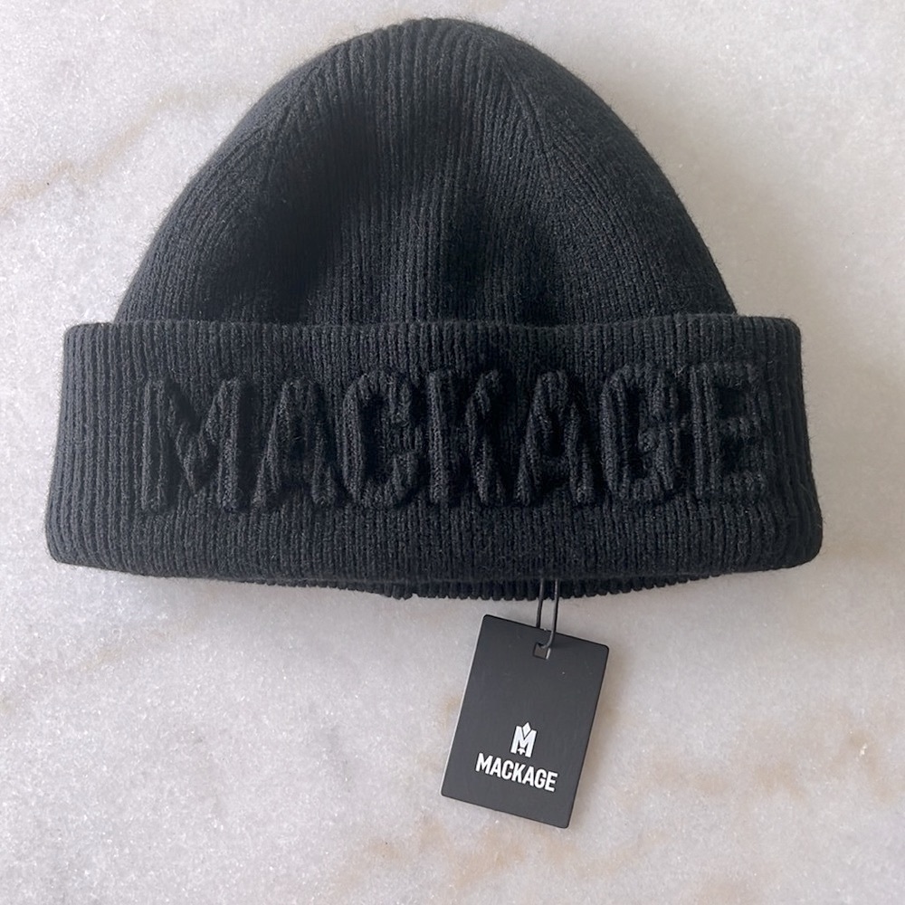 MACKAGE JETT MERINO-CASHMERE TOQUE WITH EMBOSSED LETTERMARK - Black